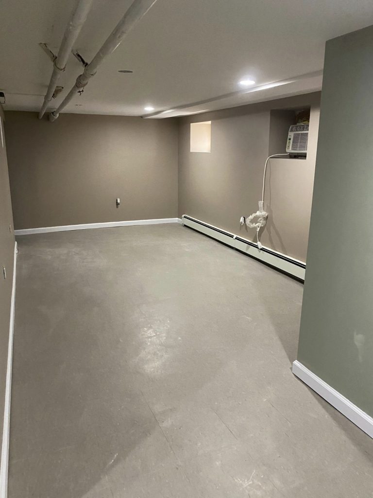basement after being restored from a fire.