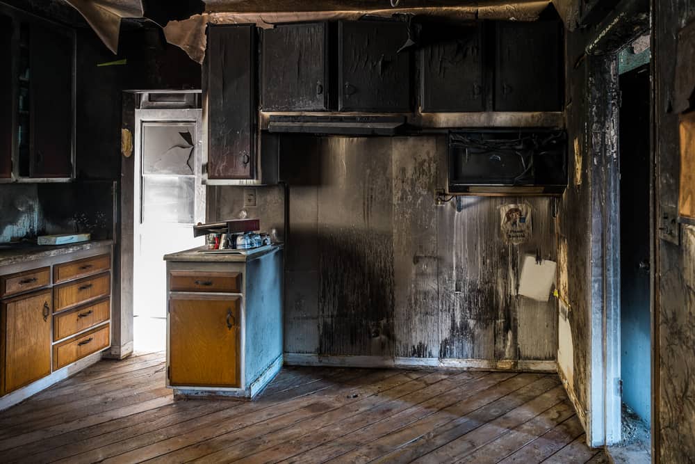 Interior of a home damaged by fire